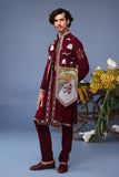 Musaafir Wine Kurta Jacket Set