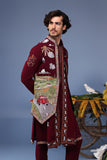 Musaafir Wine Kurta Jacket Set