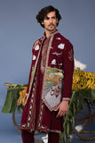 Musaafir Wine Kurta Jacket Set
