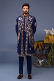 Faiz Wild Grace Navy Blue Kurta Jacket Set