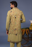 Firas Macaw Mehndi Kurta Jacket Set