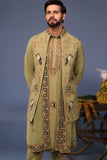 Firas Macaw Mehndi Kurta Jacket Set