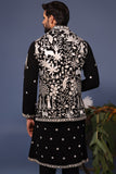 Talha Pichwai Resham Black Kurta Jacket Set