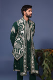 Haiz Pichwai Resham Bottle Green Kurta Jacket Set