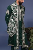 Haiz Pichwai Resham Bottle Green Kurta Jacket Set