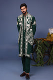 Haiz Pichwai Resham Bottle Green Kurta Jacket Set