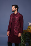 Yasir Wine Kurta Jacket Set