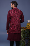 Yasir Wine Kurta Jacket Set