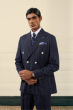 Navy Pinstripe Double-Breasted Suit