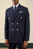 Navy Pinstripe Double-Breasted Suit