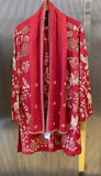 Scarlet Red All Over Kantha Embroidered Kurta With Dupatta