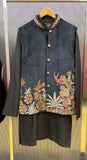 Black Velvet Kurta with Jungle theme Resahm Embroidery