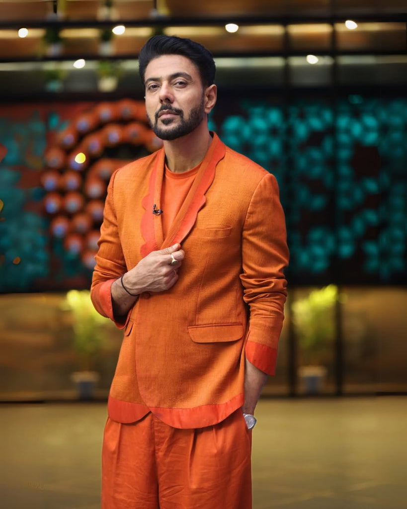 RANVEER BRAR IN VIBRANT ORANGE CONTEMPORARY SUIT1