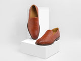 TAN WEAVED CUBAN SLIP ONS
