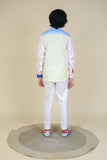 Colour block shirt with pastel with off white pants
