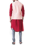 Maroon Cowl Kurta and Grey Churidar with Pink Waist Coat Set.