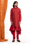 Maroon Pintuck long jacket with kurta set