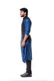 Blue Cowl Kurta Set with Embroidered BlacK Waist Coat Set