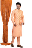 Peach embroidered jacket with kurta pajama