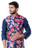 Blue Cowl Kurta Set & Blue Floral Printed Waist Coat Set