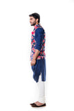 Blue Cowl Kurta Set & Blue Floral Printed Waist Coat Set