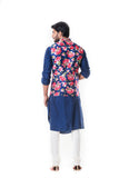 Blue Cowl Kurta Set & Blue Floral Printed Waist Coat Set