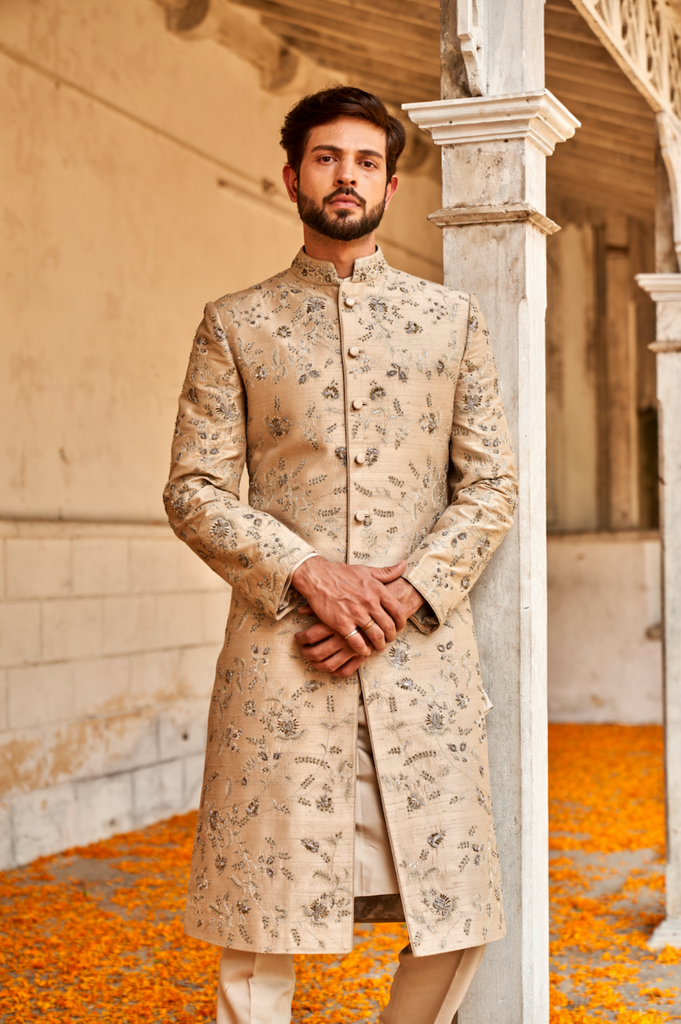 Beige sherwani hot sale