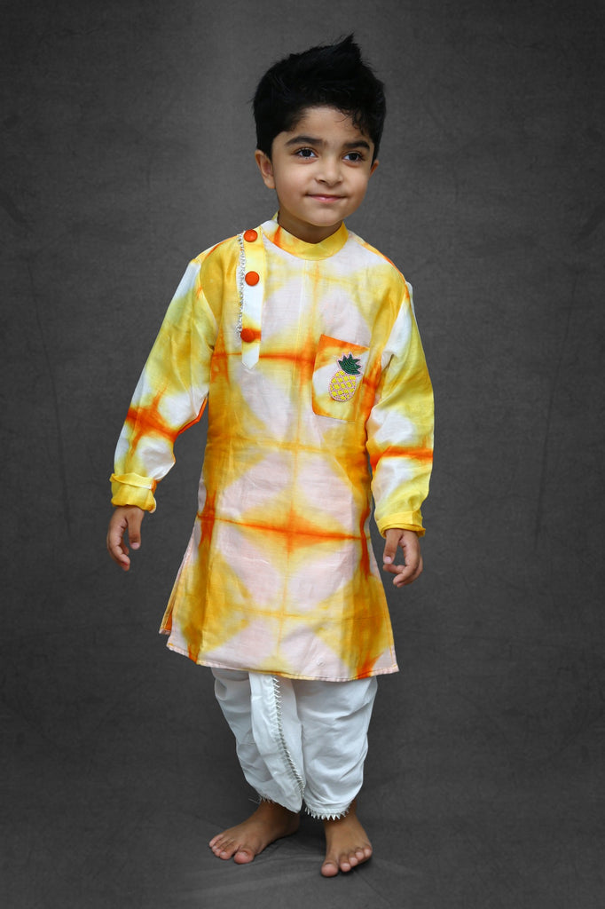 Tie and Dyed Orange Yellow Kurta with Dhoti