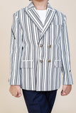 Double breasted stripe blazer with navy blue pants