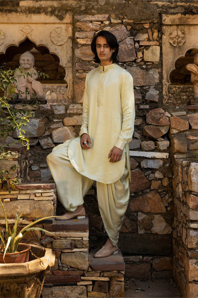 DEYANN Men Off-White & Maroon Woven Design Kurta with Dhoti Pants -  Absolutely Desi