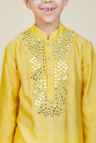 Yellow mirror work kurta with an off white pyjama