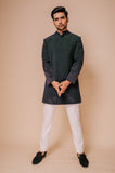 Bottlegreen sherwani with embroidered lines on sleeve