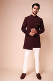 Burgandy bandhgala with embroidered pocket flap and backline