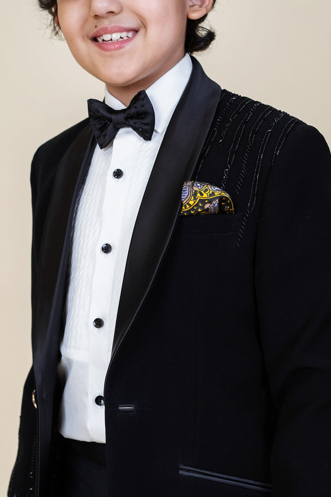 Black tuxedo set with shirt and bow