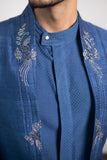 Hand embroidered shawl collar shrug with pintucks kurta and pant set