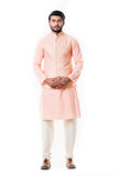 Peach Stitch Line Kurta with Peach Zadi Waist Coat