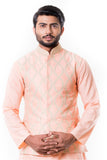 Peach Stitch Line Kurta with Peach Zadi Waist Coat