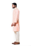 Peach Stitch Line Kurta with Peach Zadi Waist Coat