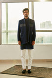 Navy Blue Indowestern 
with front across gold 
metallic band