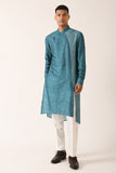 TEAL BLUE TWO BUTTON PRINTED KURTA