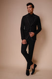 Black peak lapel suit with all over white outline