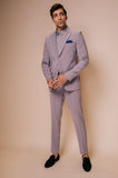 Grey peak shawl lapel suit with embroidered triangle motif on sleeves