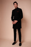 Black sherwani with embroidered mirror motifs