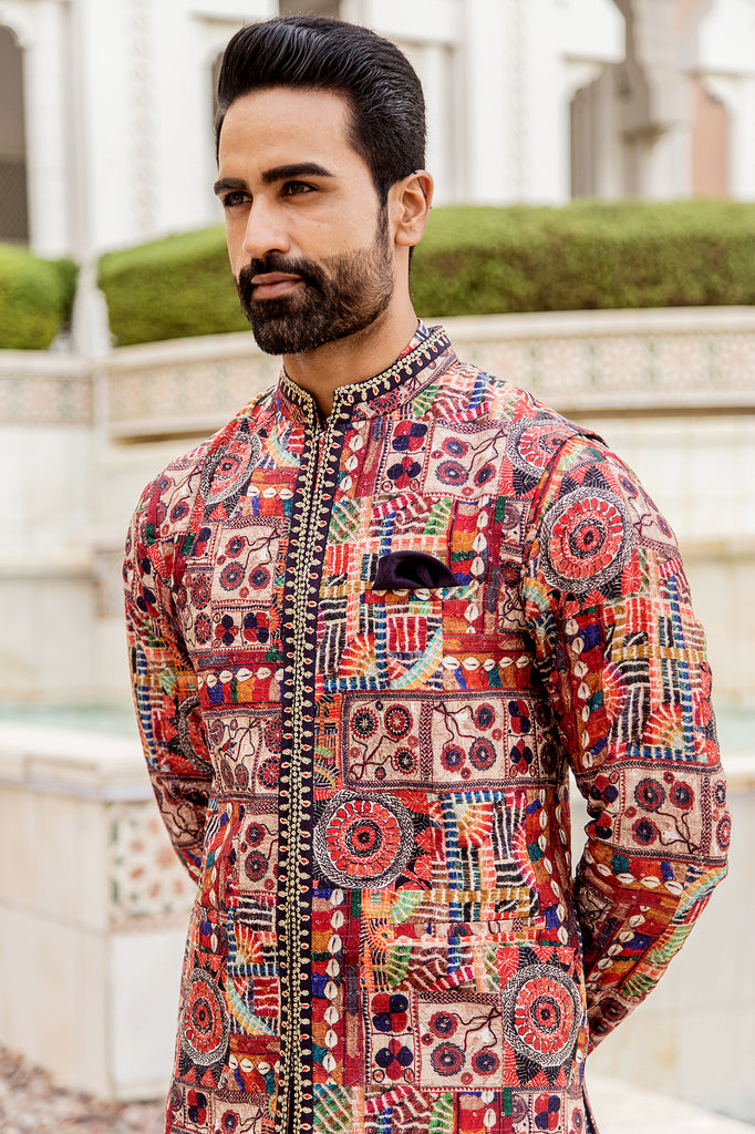 Multi-Coloured Printed Bundi Jacket With Kurta Set Design by Kalista Men at  Pernia's Pop Up Shop 2023