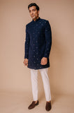 Midnight blue embroidered bandhgala