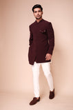 Burgandy bandhgala with embroidered pocket flap and backline