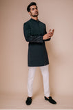 Bottlegreen sherwani with embroidered lines on sleeve