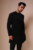 Black bandhgala with embroidered vertical lines