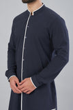 Navy Blue Crimp Cotton Shirt Kurta