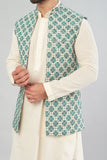 Offwhite Position Embroidery 
Digital print Nehru Jacket
